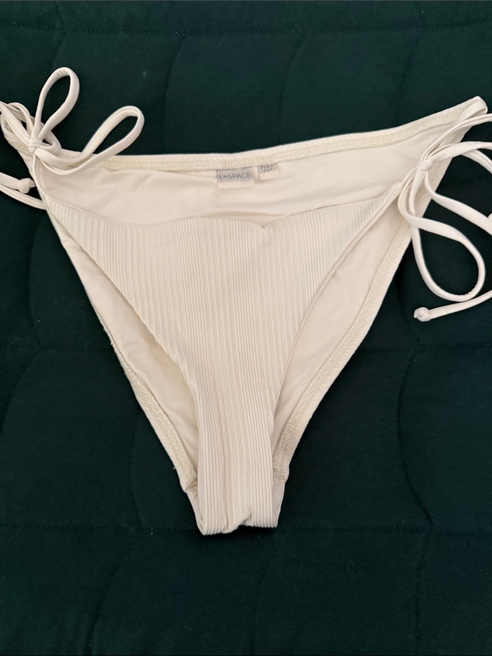 l*space Cream Ribbed Tie-Side Bikini Bottom